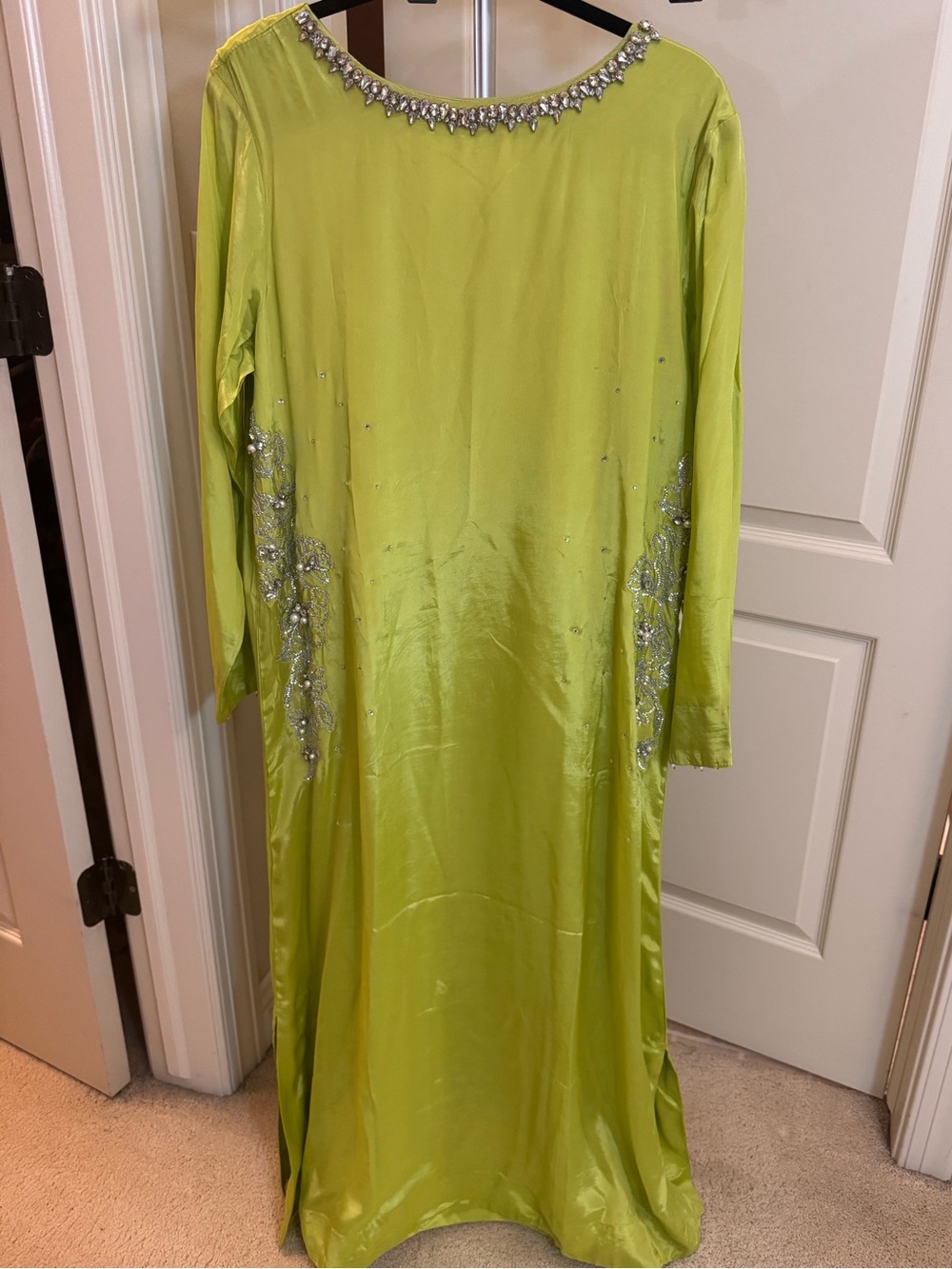 Elegant embellished Long Sleeve Lime Green Evening Dress